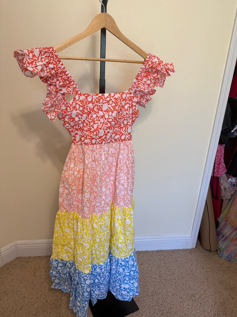Oliphant Tiered Floral Off-Shoulder Women’s Dress In Pink, Yellow & Blue
